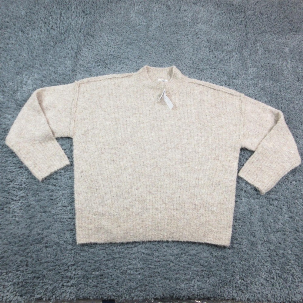 Topshop Sweater Womens Large Beige Mock Neck Oversized Pullover Long Sleeve NWT